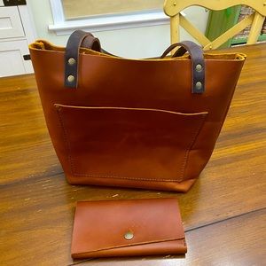 Portland Leather Small Tote Bag and Leather Rancher Wallet both for sale